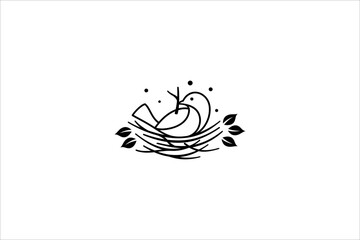 bird icon logo line illustration building bird's nest