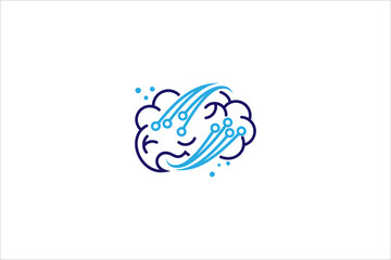 Digital brain logo design with technology icons