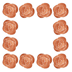 Floral frame of burnt umber rose buds. Isolated watercolor illustration for your design