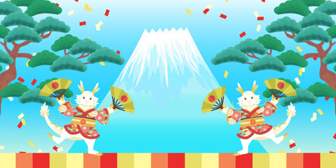 Fototapeta premium 和風 辰の背景 松 富士山 バナー コピースペース ( 1:2 文字なし ) 