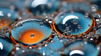 Fototapeta macro image displays a collection of microscopic droplets ed together on a reflective surface. The droplets have smooth beveled edges and angles and a slight transparency obraz