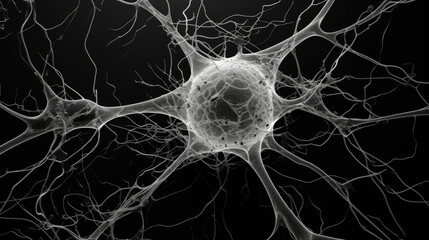 An upclose macro image of a node of Ranvier showcases the abundant detail within neuron structures in sharp detail. At the center of the image is a single node clearly