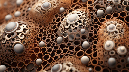 Captured in a captivatingly detailed macro image the microscopic seeds appear as miniature geometric shapes that shimmer in a muted palette of earthy tones. The