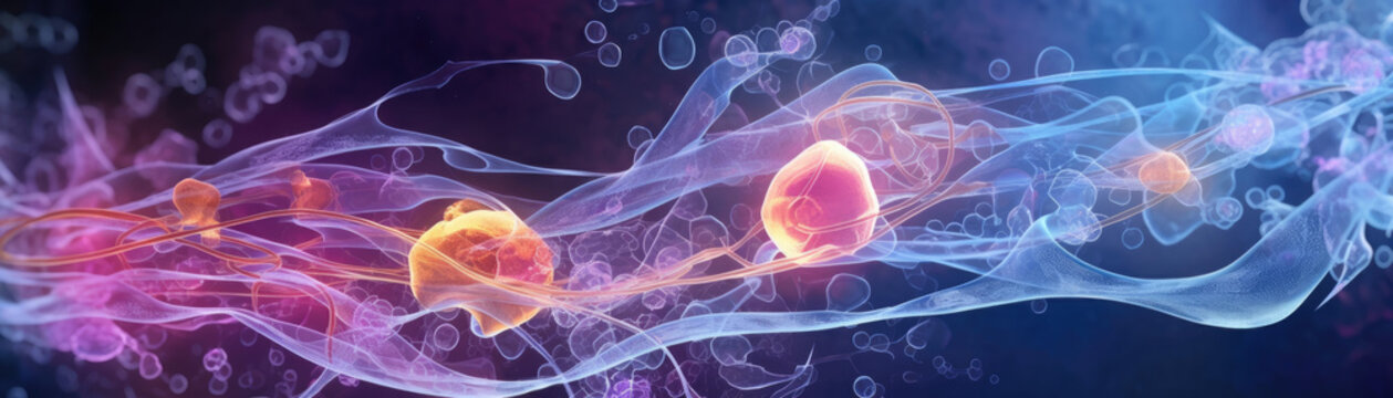 This macro image shows a eukaryotic cell and its cytoskeleton made up of strands of proteins. These strands of proteins are much larger than the surrounding organelles