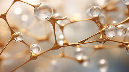 The macro image of proteins appears as individual small bubbles interconnected by delicate strands of amino acids. The tiny bubbles have different shades of white - Powered by Adobe
