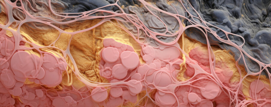 A microscopic view of the cartilage reveals its unique structure. The tissue consisits of small densely packed chondrocytes surrounded by a matrix of collagen and