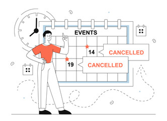 Man with cancellation events vector line