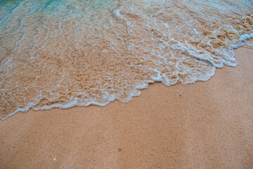 Fondo de mar y playa. Ola espumosa sobre la arena