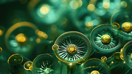 Illuminated under magnification hundreds of microscopic algae flagellates and diatoms can be seen living in perfect harmony in this closeup view. The predominant