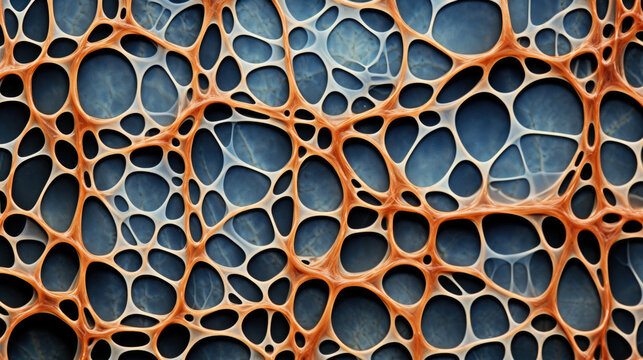 This macro image displays a section of microscopic epithelial tissue exhibiting a layered pattern of denser and sparser regions. At the hight magnification the individual