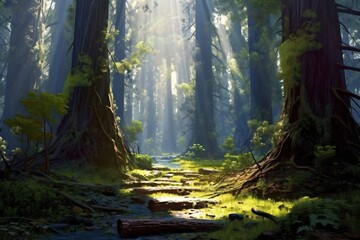 Obraz premium Morning in the forest. Sunrise in the forest. 