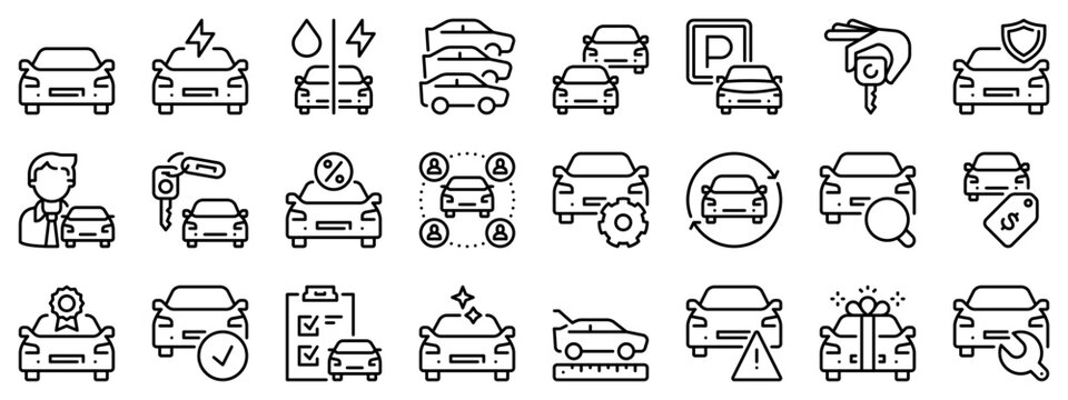 Line icons about car dealership. Line icon on transparent background with editable stroke.