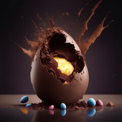 broken black chocolate egg exploding illustration