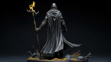 Beyond the Necrolytes figure lies his powerful presence emanating from his dd form in the dimly lit night. His back is armoured with spiked plate mail accentuated by a hooded