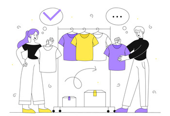 People choose clothes vector line
