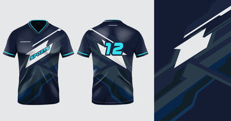 Sport jersey template mockup stripe line grunge abstract design for football soccer, racing, gaming, blue color