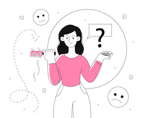 Woman with hair loss vector line concept