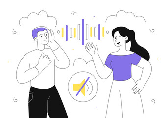 Man with hearing loss vector line