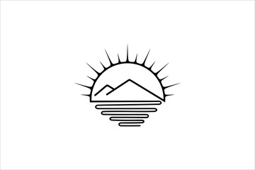 Sunrise logo design with mountain and lake view