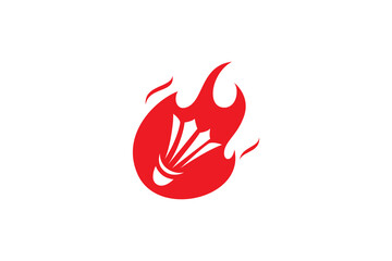 Badminton shuttle cock logo design with fire combination