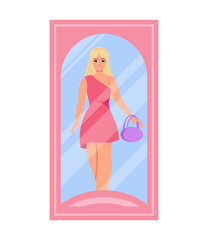 Pretty Doll. Barbiecore Aesthetic. Vector Illustration In Flat Style