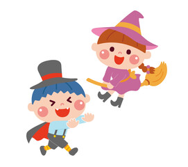 ハロウィンの仮装をしている子どもたちのイラスト