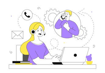 Man with support service vector line concept