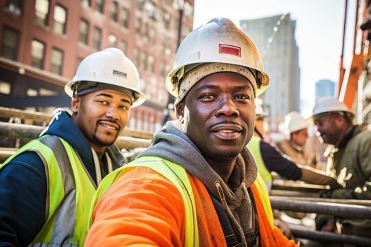 Diverse And Mixed Group Of Male Constructions Workers Working On A Construction Site