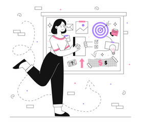 Woman with visualization board vector line
