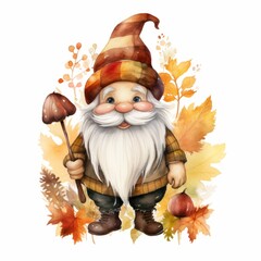 Watercolor Gnome in Fall Colors