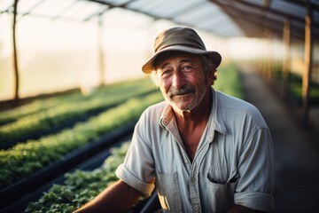 Portrait of a middle aged caucasian man working on a farm field