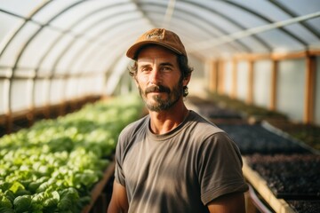 Portrait of a young caucasian man working on an organic farm