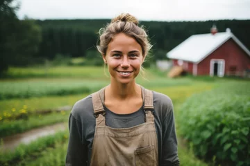 Fotobehang Noord-Europa Smiling portrait of a young female farmer working on a farm