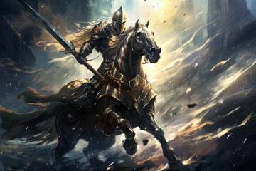 Steadfast Courage: The Knight on Horseback
 - obrazy, fototapety, plakaty