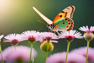 Obraz premium butterfly on a flower, blurred background, macro photography created with generative ai technology