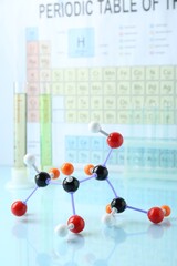 Molecular model on light surface against periodic table