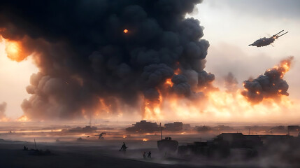 illustration of a futuristic world war, end of the world, War Concept