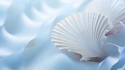 Seashell pearl white in soft diffused light on an airy fabric.Close-up. 