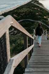 person walking down stairs
