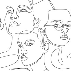 Minimalist face line illustration in line art style.. Abstract background with Continuous line art. boho template wall decor. hand draw cover vector with copy space.