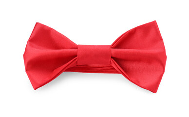 Stylish red bow tie on white background