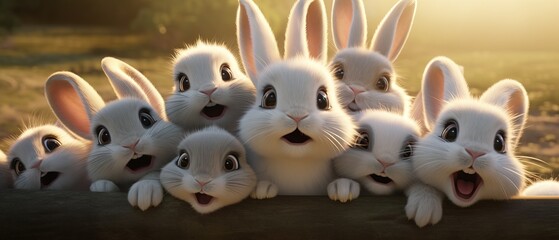 Pretty Bunnies in a Cartoon Style Looking at the Camera.