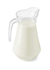 Glass jug of fresh milk isolated on white
