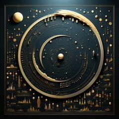 An abstract illustration with the moon and interesting shapes and patterns. Generative AI. 