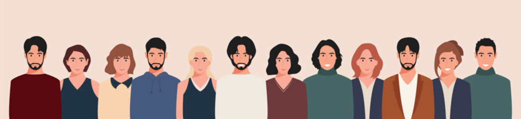 A group of people from different cultures and traditions. Diversity. Diverse multiracial and multicultural groups of people. Vector illustration in flat style.