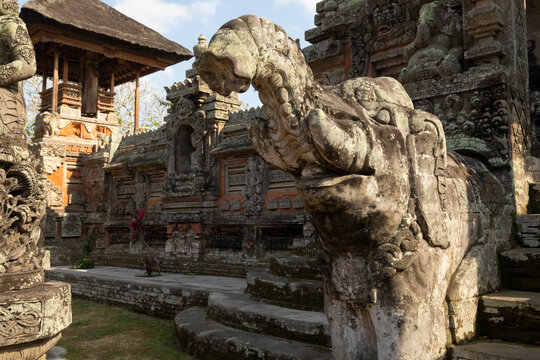 Stone carving of an elephant in a Hindu temple in Bali, Indonesia