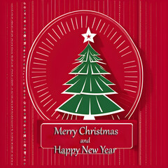 Merry Christmas and Happy New Year decoration red background  illustration