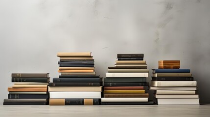 Stock of books on minimalistic background or stock of books for world book day background
