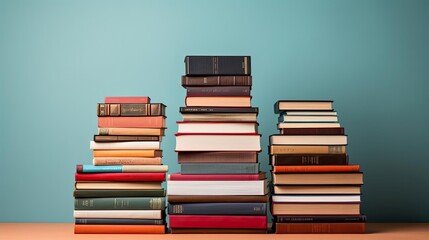 Stock of books on minimalistic background or stock of books for world book day background