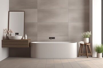 Naklejka na ściany i meble Interior Desing of a Bathroom, Grayscale. Modern.